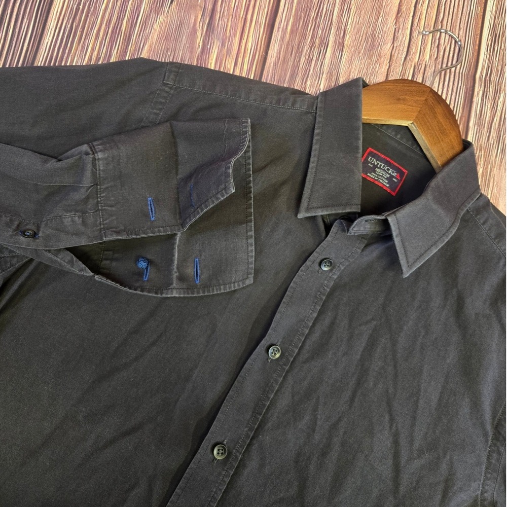 UNTUCKit Button Down Shirt Mens Medium French Cuff Gray Slim Fit Long Sleeve